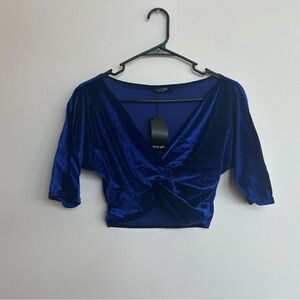 Nasty Gal Blue Velvet Twist Detail Crop Top
